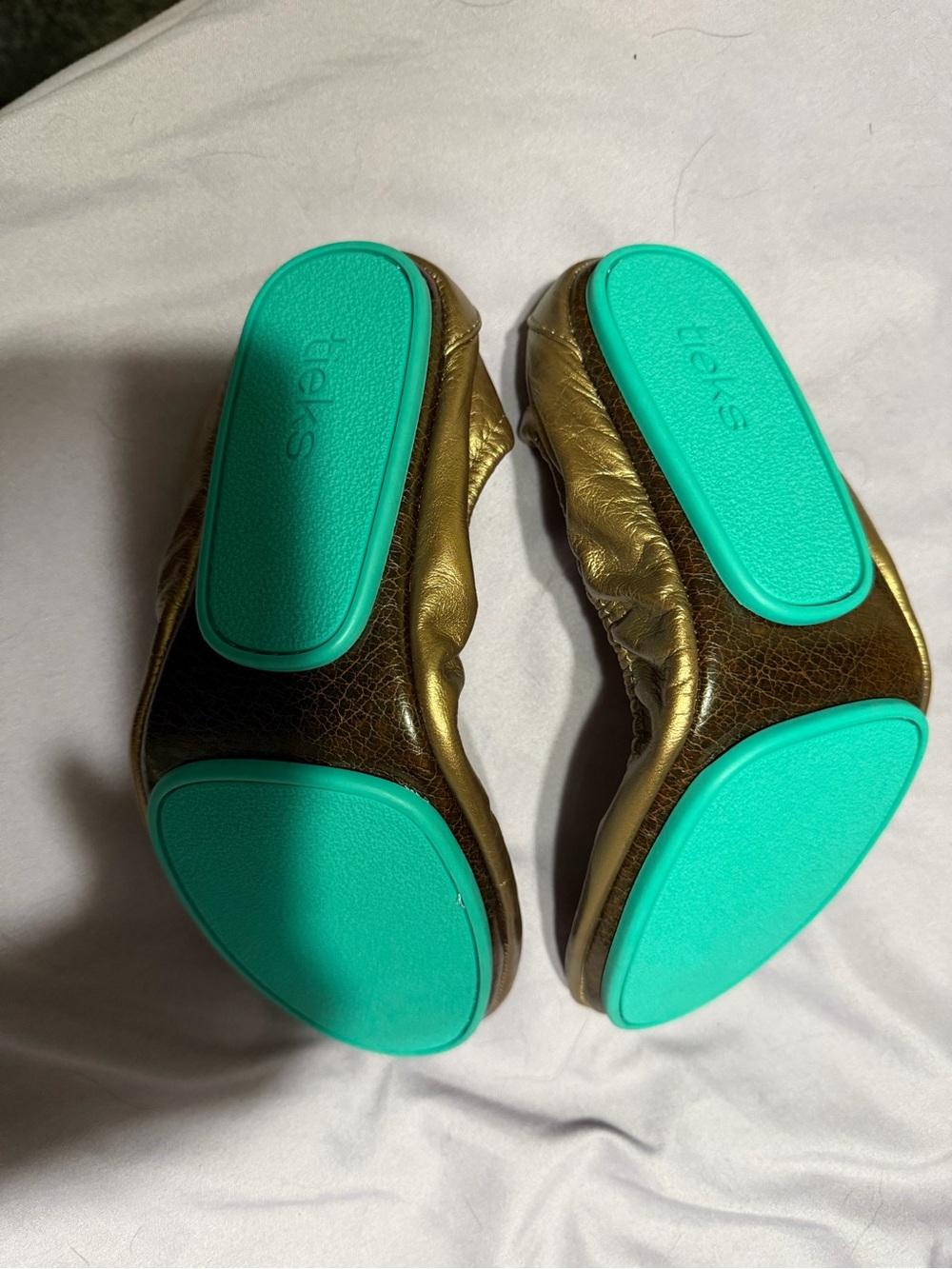 Tieks Metallic Bronze Ballet Flats with Teal Soles - Picture 5 of 5